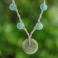 Jade pendant necklace, 'Natural Spirit' - Jade Pendant Necklace on Knotted Cords from Thailand