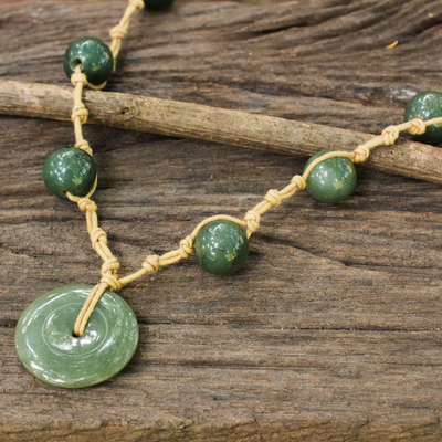 Jade pendant necklace, 'Natural Spirit' - Jade Pendant Necklace on Knotted Cords from Thailand