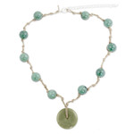 Jade pendant necklace, 'Natural Spirit' - Jade Pendant Necklace on Knotted Cords from Thailand