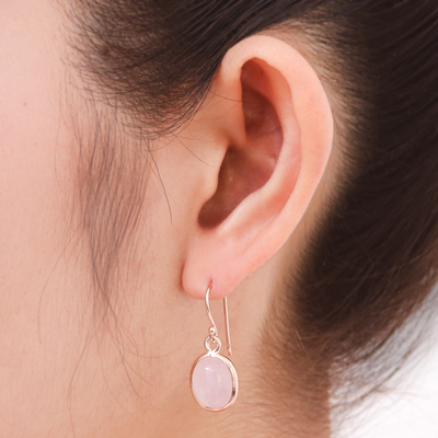 Rose gold plated rose quartz dangle earrings, 'Morning Rose' - Rose Quartz Dangle Earrings with 18k Rose Gold Plate
