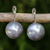Cultured pearl drop earrings, 'Shadowy Moon' - Handcrafted grey Pearl Drop Earrings from Thai Artisan thumbail