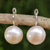 Cultured pearl drop earrings, 'Rosy Moon' - Peach-Hued Cultured Pearl and 925 Silver Drop Earrings thumbail