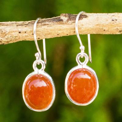 Carnelian dangle earrings, 'Western Sunset' - Handmade Carnelian Earrings Set in 925 Sterling Silver