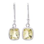 Lemon quartz dangle earrings, 'Autumn Sunshine' - Princess Cut 12 Ct Lemon Quartz and Silver Dangle Earrings