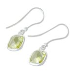 Lemon quartz dangle earrings, 'Autumn Sunshine' - Princess Cut 12 Ct Lemon Quartz and Silver Dangle Earrings