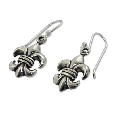 Sterling silver dangle earrings, 'Fleur-de-lis' - Fleur-de-lis Dangle Earrings Crafted in Sterling 925 Silver