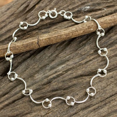 Sterling silver anklet, 'Meander' - Women's Sterling Silver Anklet Handmade in Thailand