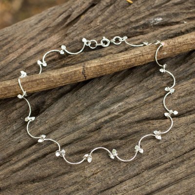 Sterling silver anklet, 'Natural Flow' - Fair Trade Sterling Silver Hand Crafted Anklet