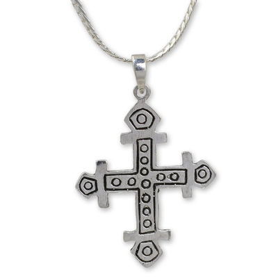 Sterling silver cross pendant necklace, 'The Cross' - Artisan Crafted Silver Cross Pendant on Curb Link Chain