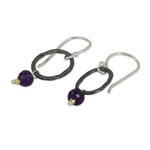 Amethyst dangle earrings, 'Forged in Wisdom' - Thai Hammered Silver and Amethyst Dangle Earrings
