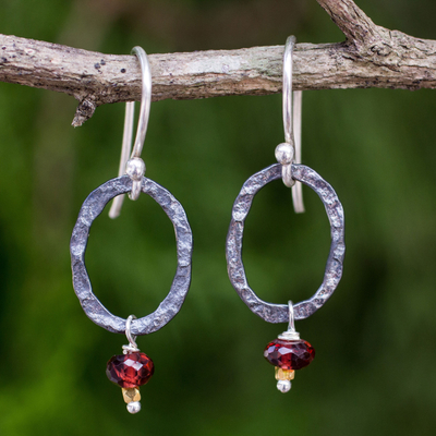 Garnet dangle earrings, Forged in Passion