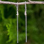 Long Chain Dangle Earrings in Sterling with Gold Accents, 'Rain Chain'