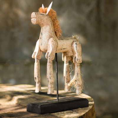 Wood sculpture, Beige Horse