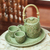 Celadon ceramic tea set, 'Thai Camellia in Brown' (set for 2) - Thai Floral Celadon Ceramic Tea Set (set for 2)