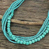 Wood beaded necklace, 'Bayou Dance' - Hand Crafted Necklace with Turquoise Blue Wood Beads