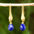 Gold vermeil lapis lazuli dangle earrings, 'Blue Glamour' - Lapis Lazuli and 24 Gold Plated 925 Silver Dangle Earrings
