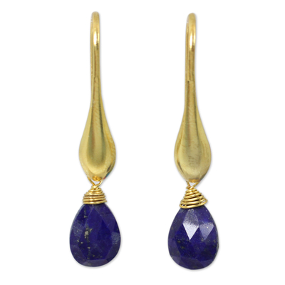 Gold vermeil lapis lazuli dangle earrings, 'Blue Glamour' - Lapis Lazuli and 24 Gold Plated 925 Silver Dangle Earrings