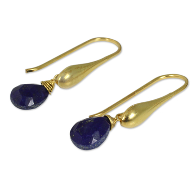 Pendientes colgantes de lapislázuli vermeil de oro, 'Blue Glamour' - Lapislázuli y 24 pendientes colgantes de plata 925 bañados en oro