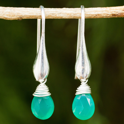 Green onyx dangle earrings, 'Sophisticated Green' - Sterling Silver Dangle Earrings with Enhanced Green Onyx