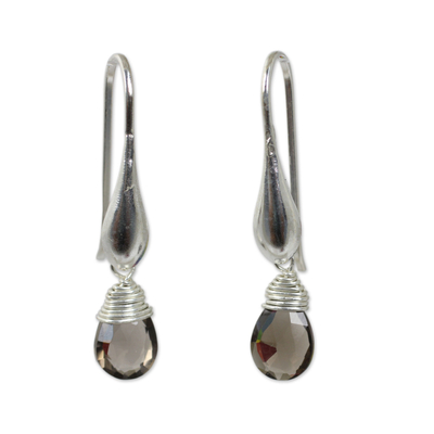 Smoky quartz dangle earrings, 'Sophisticated Smoke' - Fair Trade Dangle Earrings with Smoky Quartz and Silver