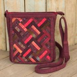 Cotton shoulder bag, 'Red Siam' - Thai Applique Red Cotton Shoulder Bag with 3 Pockets
