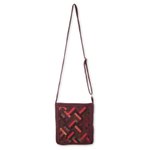 Cotton shoulder bag, 'Red Siam' - Thai Applique Red Cotton Shoulder Bag with 3 Pockets