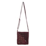 Cotton shoulder bag, 'Red Siam' - Thai Applique Red Cotton Shoulder Bag with 3 Pockets