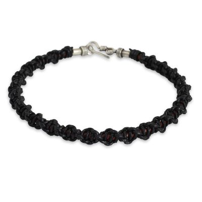 Men's leather braided bracelet, 'Black Magnificence' - Men's Artisan Crafted Black Leather Braided Bracelet