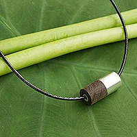 Men's sterling silver and wood pendant necklace, 'Perfect Balance' - Thai Hand Made Wood and Silver Men's Pendant Necklace