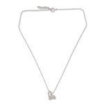 Amethyst pendant necklace, 'Playful Elephant' - Brushed Sterling Silver and Amethyst Elephant Necklace