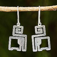 Sterling silver dangle earrings, 'Elephant in a Box'