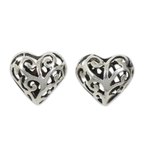 Sterling silver heart earrings, 'Filigree Love' - Hand Crafted Sterling Silver Filigree Heart Post Earrings