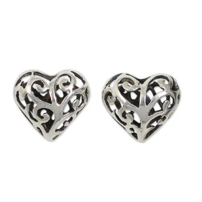 Unique Sterling Silver Heart Shaped Filigree Earring