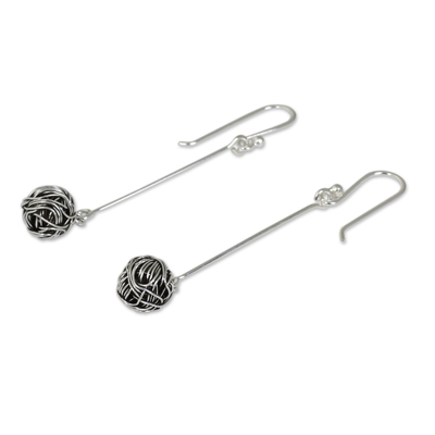 Sterling silver dangle earrings, 'Tangle' - Contemporary Design Sterling Silver Wire Dangle Earrings