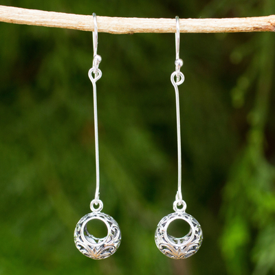 Sterling silver dangle earrings, 'Moonlit Filigree' - Dangle Style Earrings in Sterling 925 Silver Filigree