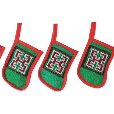 Adornos de mezcla de algodón Hmong (juego de 6) - Juego de adornos navideños bordados a mano de la tribu de las colinas de 6 hmong