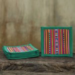 Cotton coasters, 'Lahu Jade' (set of 6) - Hand Made Multicolored Cotton Patchwork Coasters (Set of 6)