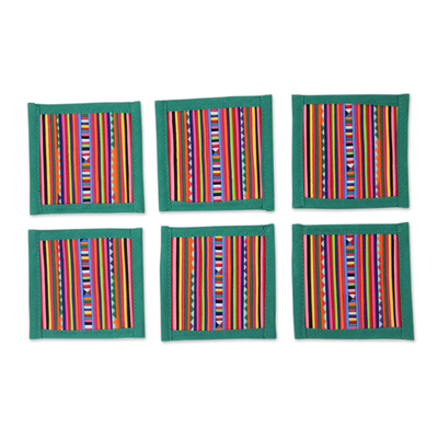 Cotton coasters, 'Lahu Jade' (set of 6) - Hand Made Multicolored Cotton Patchwork Coasters (Set of 6)