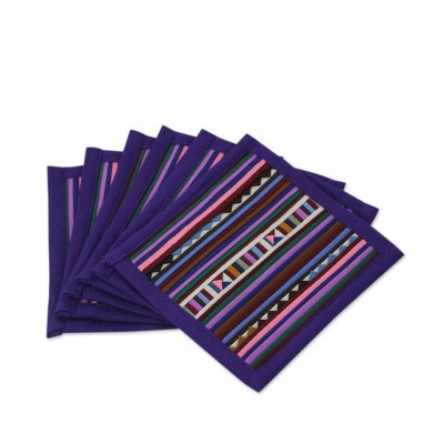 Cotton coasters, 'Lahu Purple' (set of 6) - Fair Trade Purple Cotton Patchwork Coasters (Set of 6)