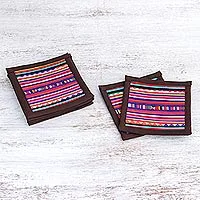 Cotton coasters, 'Lahu Dark Brown' (set of 6)