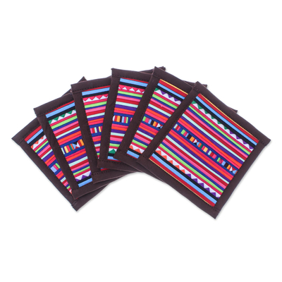 Cotton coasters, 'Lahu Dark Brown' (set of 6) - Hand Crafted Brown Cotton Patchwork Coasters (Set of 6)