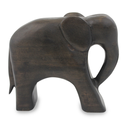 Hand Carved Thai Raintree Wood Brown Elephant Sculpture