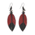 Leather and bone dangle earrings, 'Red Feather' - Leather and Bone Feather Earrings in Red from Thailand thumbail