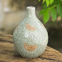 Celadon ceramic vase, 'Mandarin Butterfly'