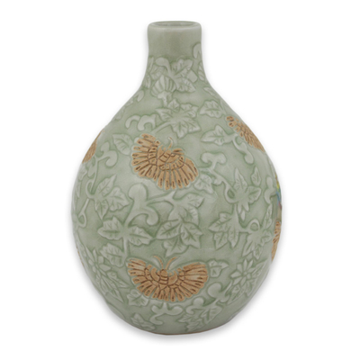 Thai Handcrafted Green Celadon Ceramic Vase
