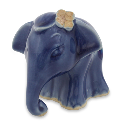 Tarjetero de cerámica Celadon - Elefante con Flor Celadon Tarjetero de Cerámica