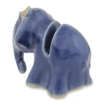 Celadon ceramic business card holder, 'Elephant Girl' - Elephant with Flower Celadon Ceramic Business Card Holder