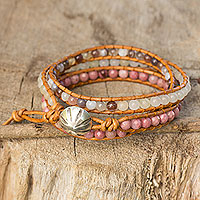 Rhodonite and agate wrap bracelet, 'Karen Rose'