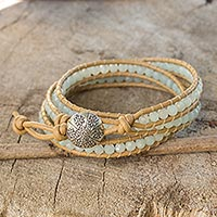 Amazonite wrap bracelet, 'Blue Hydrangea' - Blue Amazonite and Karen Hill Tribe Silver Wrap Bracelet