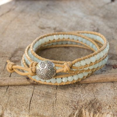 Amazonite wrap bracelet, 'Blue Hydrangea' - Blue Amazonite and Karen Hill Tribe Silver Wrap Bracelet